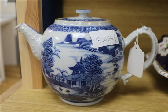 An 18th century blue and white teapot